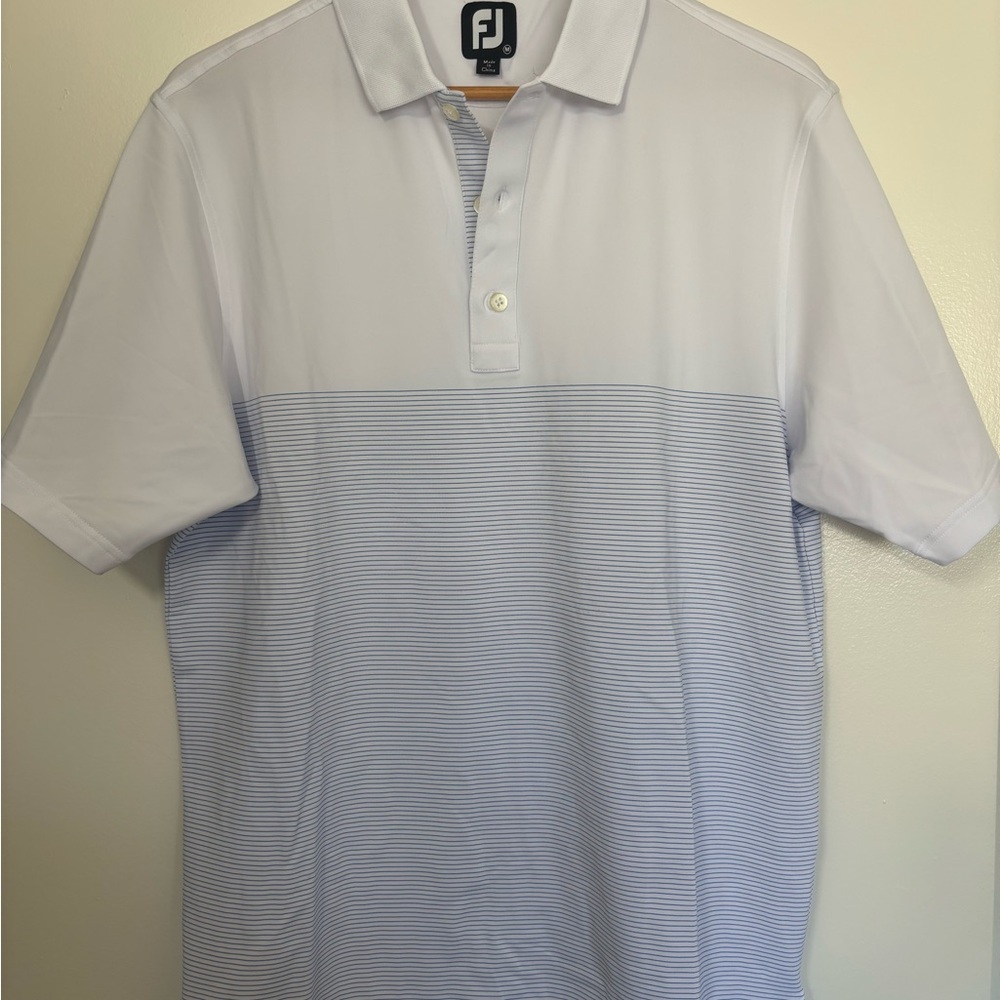 FootJoy Men's Polo in White and Subtle Blue Stripes